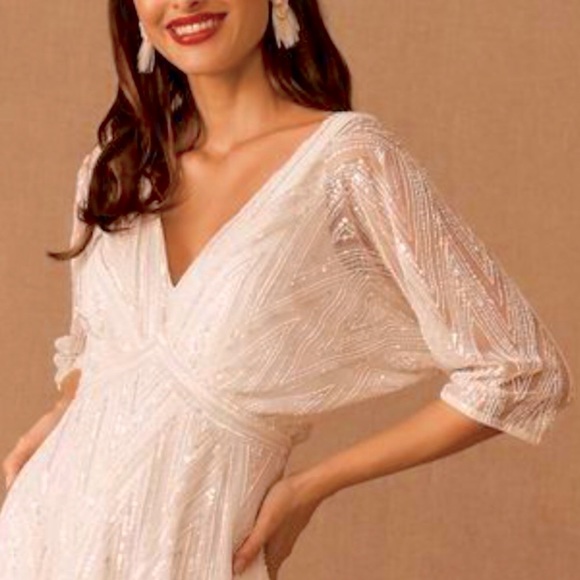 BHLDN Ellesmere Size 6 Ivory Allover Beaded Vintage Inspired V-neck Maxi Wedding - Picture 12 of 12